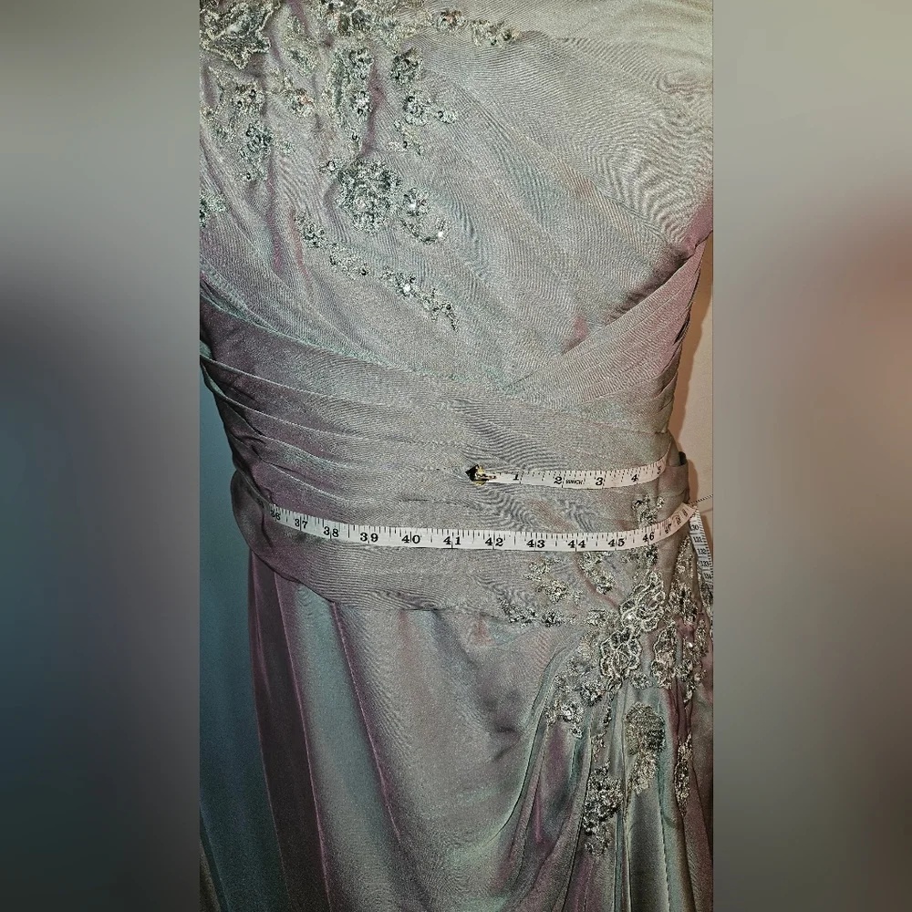 One-Shoulder Taupe Dress. Comes With a Jacket. Rhinestone Detail. Size 22 - Picture 10 of 11